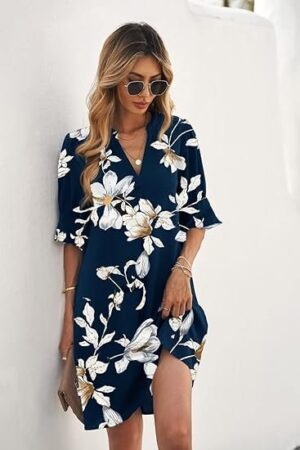 Wkior Shift Dress for Women V Neck